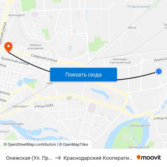 Онежская (Ул. Просторная) to Краснодарский Кооперативный Институт map