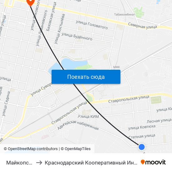 Майкопская to Краснодарский Кооперативный Институт map