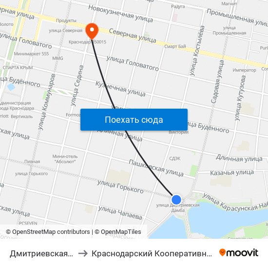Дмитриевская Дамба to Краснодарский Кооперативный Институт map
