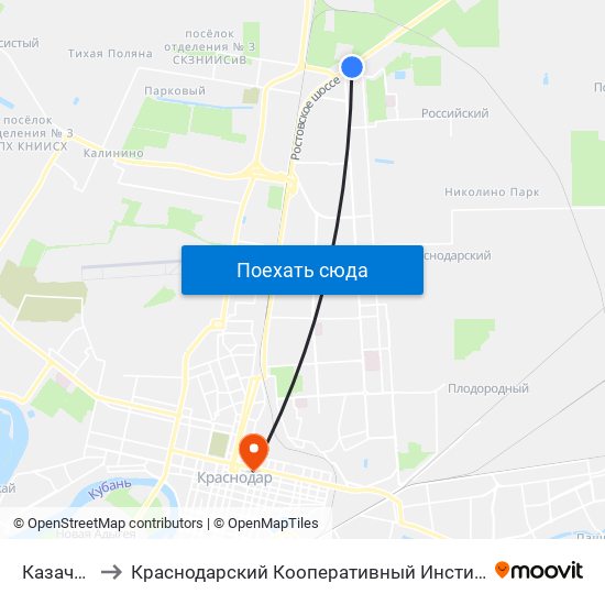 Казачок to Краснодарский Кооперативный Институт map