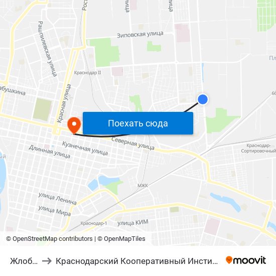 Жлобы to Краснодарский Кооперативный Институт map