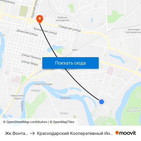 Жк Фонтаны to Краснодарский Кооперативный Институт map