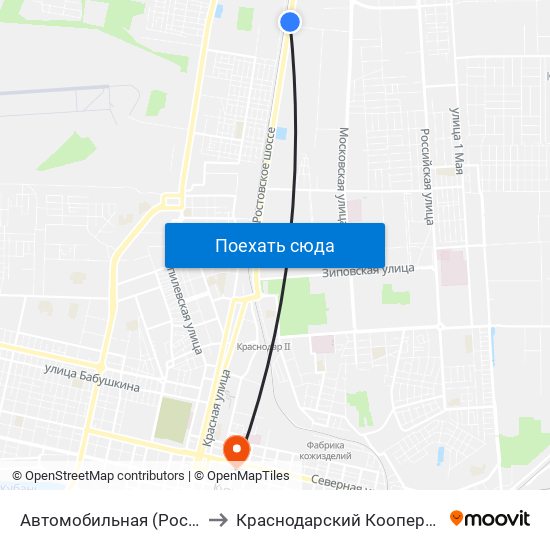 Автомобильная (Ростовское Шоссе) to Краснодарский Кооперативный Институт map