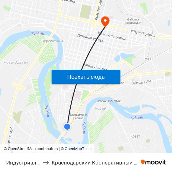 Индустриальная to Краснодарский Кооперативный Институт map