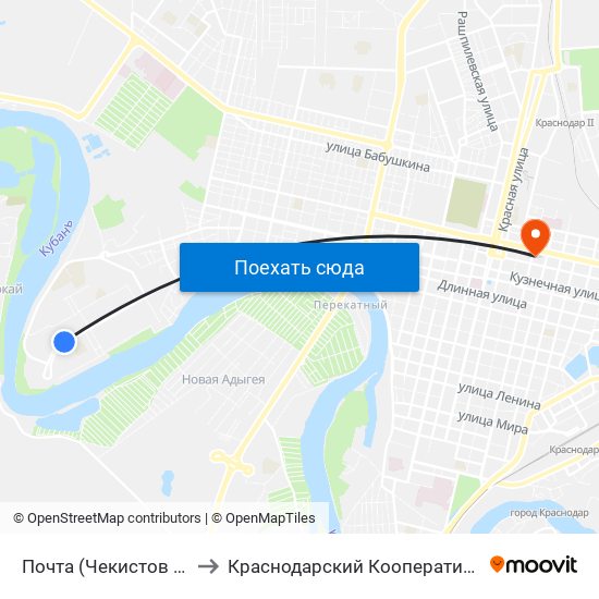 Почта (Чекистов Проспект) to Краснодарский Кооперативный Институт map