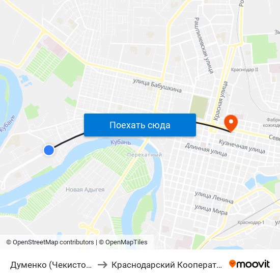 Думенко (Чекистов Проспект) to Краснодарский Кооперативный Институт map