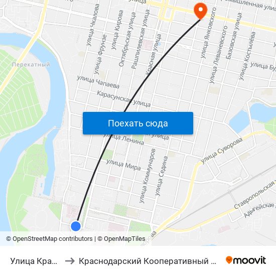 Улица Красина to Краснодарский Кооперативный Институт map