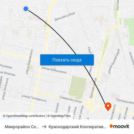 Микрорайон Солнечный to Краснодарский Кооперативный Институт map