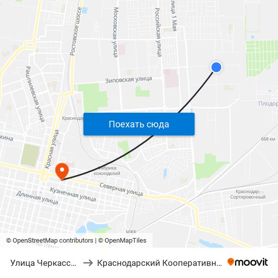 Улица Черкасская, 123 to Краснодарский Кооперативный Институт map
