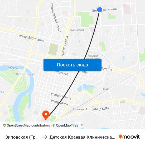 Зиповская (Трамвай) to Детская Краевая Клиническая Больница map