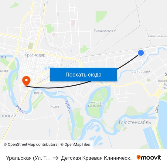 Уральская (Ул. Тюляева) to Детская Краевая Клиническая Больница map