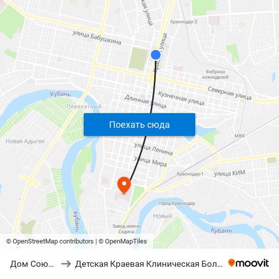 Дом Союзов to Детская Краевая Клиническая Больница map