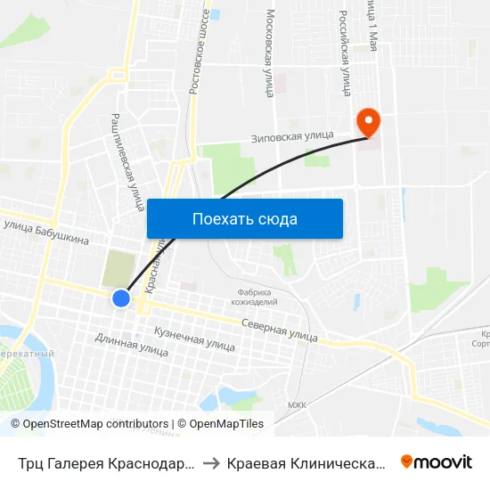 Трц Галерея Краснодар (Ул. Северная) to Краевая Клиническая Больница №1 map
