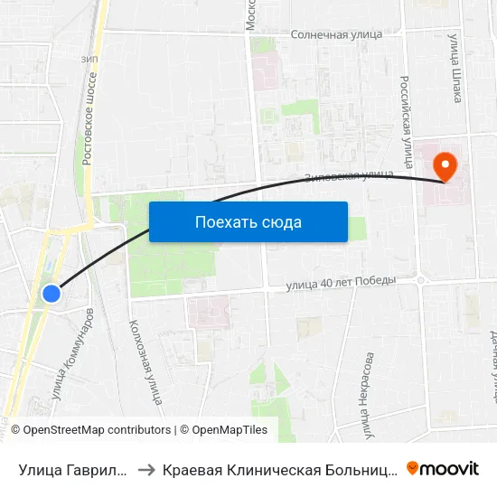 Улица Гаврилова to Краевая Клиническая Больница №1 map