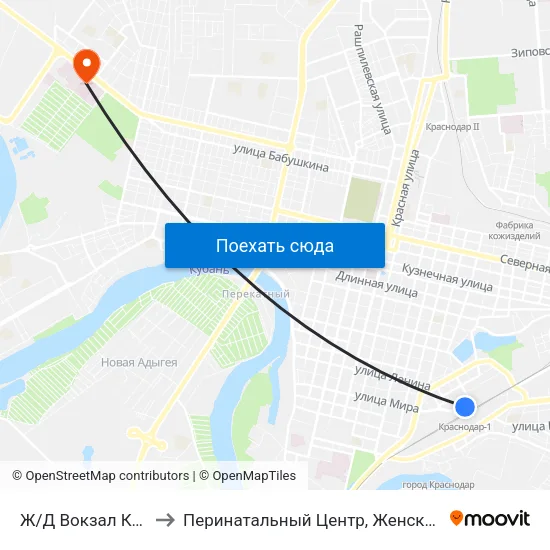Ж/Д Вокзал Краснодар-1 to Перинатальный Центр, Женская Консультация №5 map