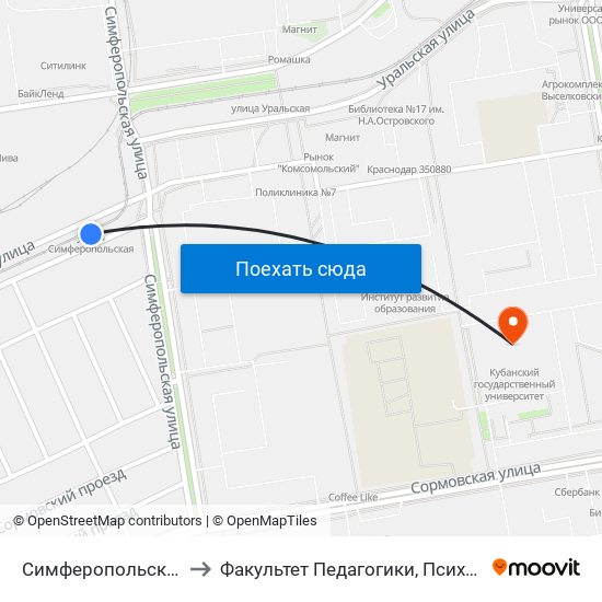 Симферопольская (Ул. Просторная) to Факультет Педагогики, Психологии И Коммуникативистики map