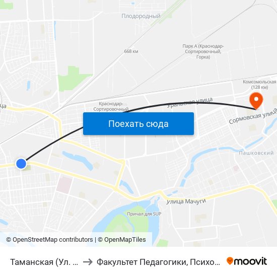 Таманская (Ул. Ставропольская) to Факультет Педагогики, Психологии И Коммуникативистики map