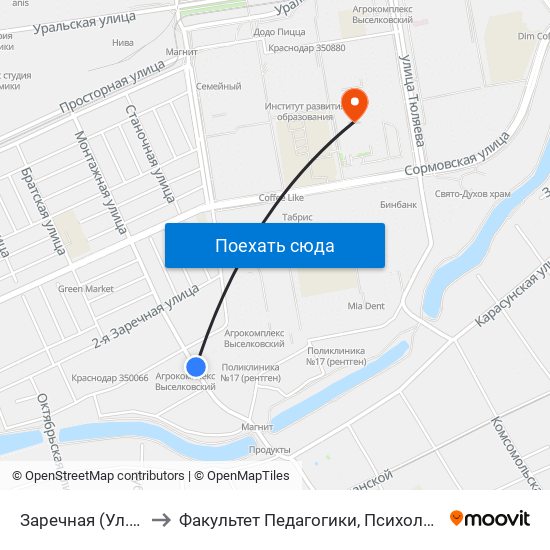 Заречная (Ул. Бородинская) to Факультет Педагогики, Психологии И Коммуникативистики map
