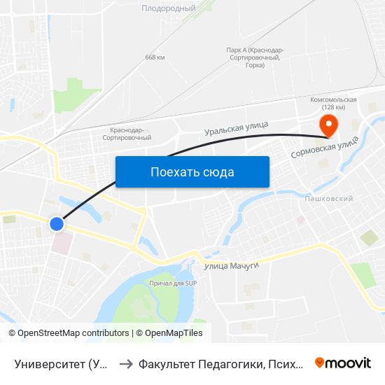 Университет (Ул. Ставропольская) to Факультет Педагогики, Психологии И Коммуникативистики map