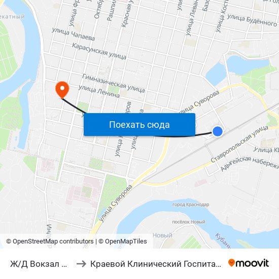 Ж/Д Вокзал Краснодар-1 to Краевой Клинический Госпиталь Для Ветеранов Войн map