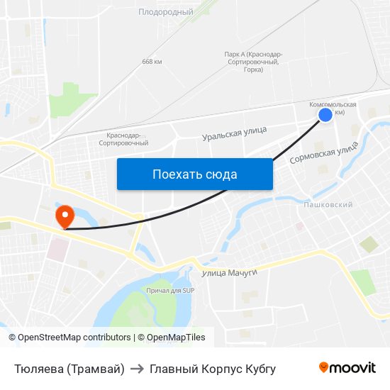 Тюляева (Трамвай) to Главный Корпус Кубгу map