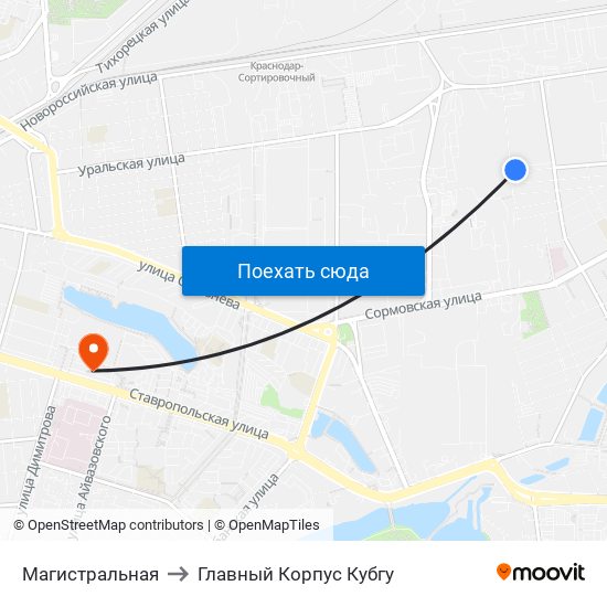 Магистральная to Главный Корпус Кубгу map