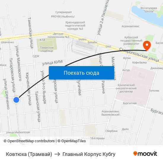 Ковтюха (Трамвай) to Главный Корпус Кубгу map