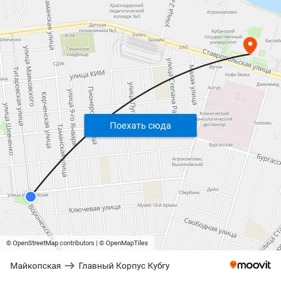 Майкопская to Главный Корпус Кубгу map