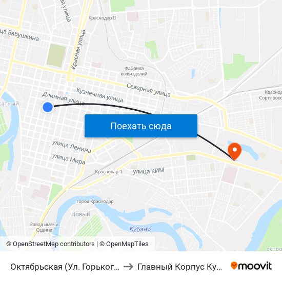 Октябрьская (Ул. Горького) to Главный Корпус Кубгу map