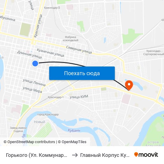 Горького (Ул. Коммунаров) to Главный Корпус Кубгу map