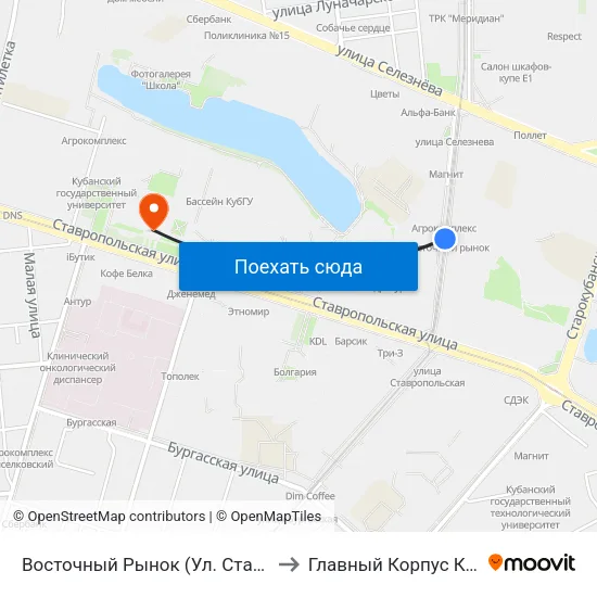 Восточный Рынок (Ул. Стасова) to Главный Корпус Кубгу map