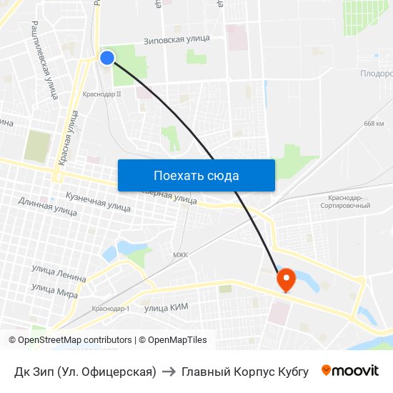 Дк Зип (Ул. Офицерская) to Главный Корпус Кубгу map