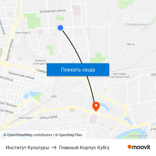 Институт Культуры to Главный Корпус Кубгу map