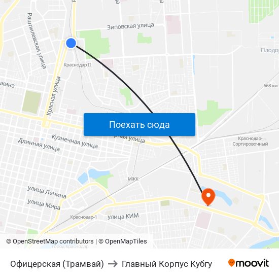 Офицерская (Трамвай) to Главный Корпус Кубгу map