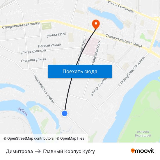 Димитрова to Главный Корпус Кубгу map