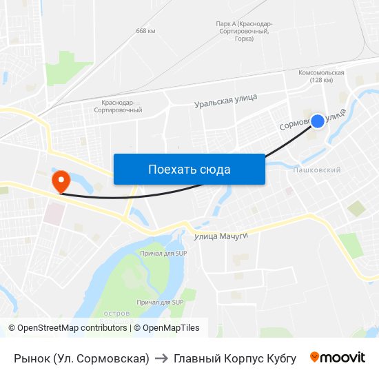 Рынок (Ул. Сормовская) to Главный Корпус Кубгу map