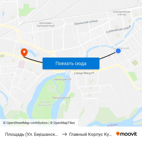 Площадь (Ул. Бершанской) to Главный Корпус Кубгу map