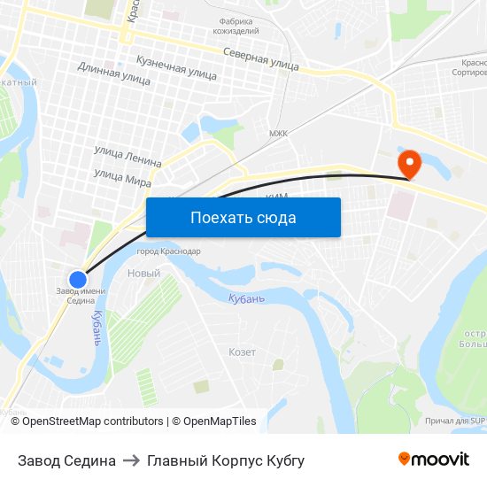 Завод Седина to Главный Корпус Кубгу map