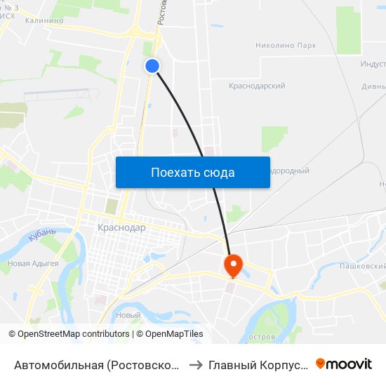 Автомобильная (Ростовское Шоссе) to Главный Корпус Кубгу map