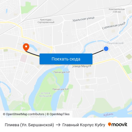 Плиева (Ул. Бершанской) to Главный Корпус Кубгу map