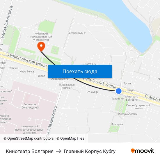 Кинотеатр Болгария to Главный Корпус Кубгу map