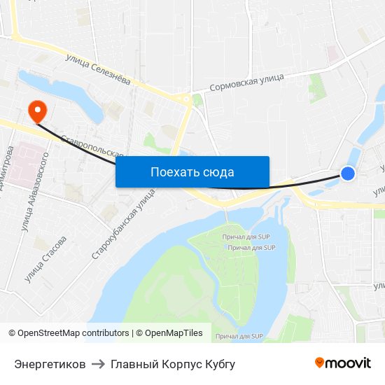 Энергетиков to Главный Корпус Кубгу map