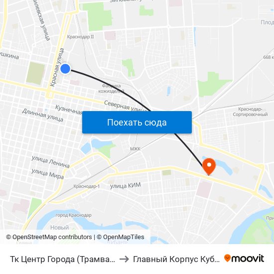 Тк Центр Города (Трамвай) to Главный Корпус Кубгу map