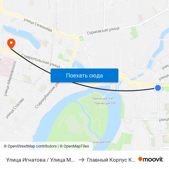 Улица Игнатова / Улица Мачуги to Главный Корпус Кубгу map