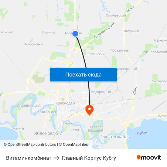 Витаминкомбинат to Главный Корпус Кубгу map