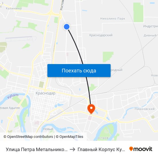 Улица Петра Метальникова to Главный Корпус Кубгу map