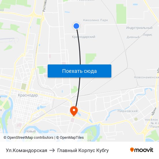 Ул.Командорская to Главный Корпус Кубгу map