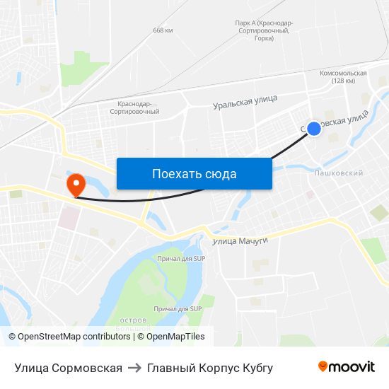 Улица Сормовская to Главный Корпус Кубгу map