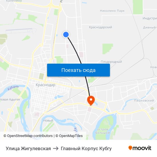 Улица Жигулевская to Главный Корпус Кубгу map