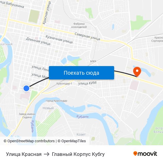 Улица Красная to Главный Корпус Кубгу map